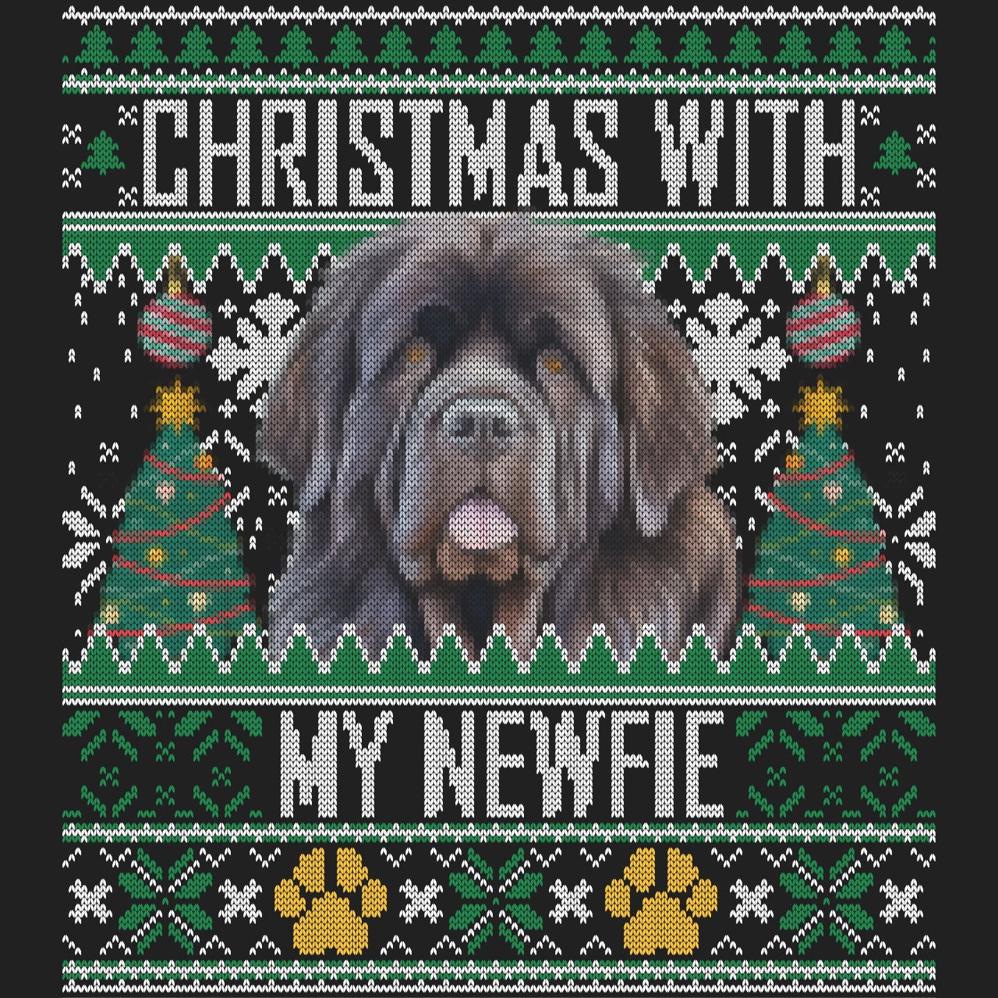 Ugly Sweater Christmas with My Newfoundland - Women's V-Neck Long Sleeve T-Shirt