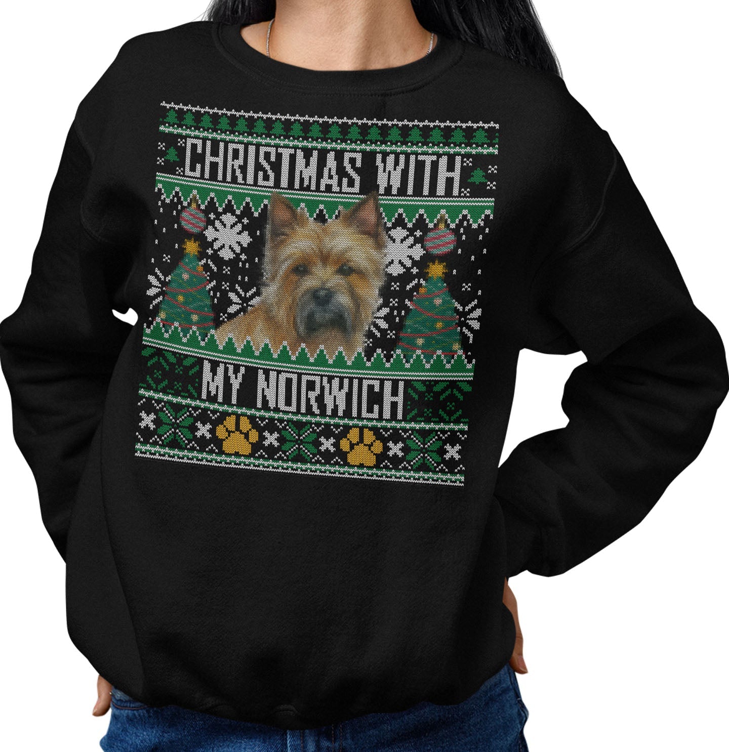 Ugly Sweater Christmas with My Norwich Terrier - Adult Unisex Crewneck Sweatshirt