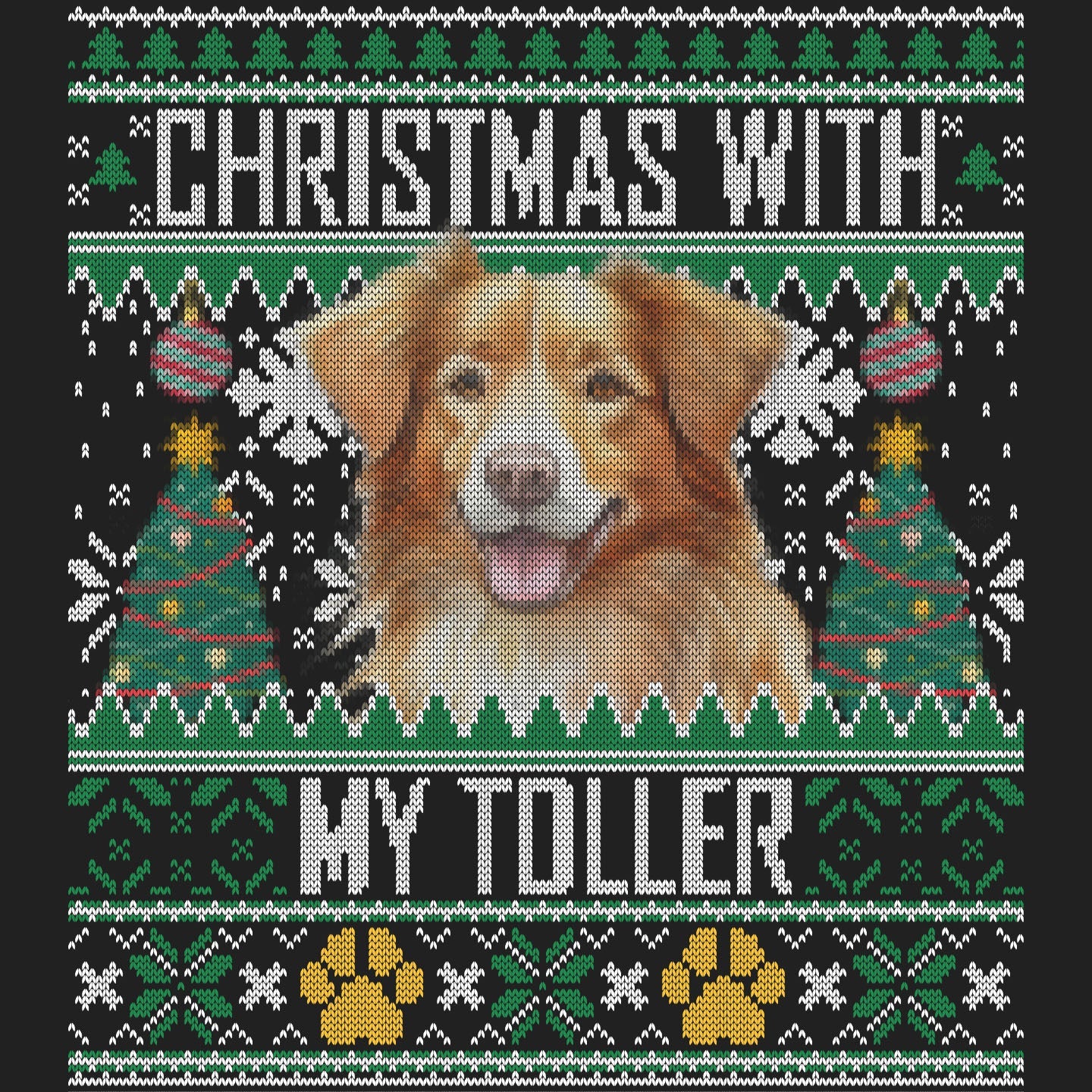 Ugly Sweater Christmas with My Nova Scotia Duck Tolling Retriever - Women's V-Neck Long Sleeve T-Shirt