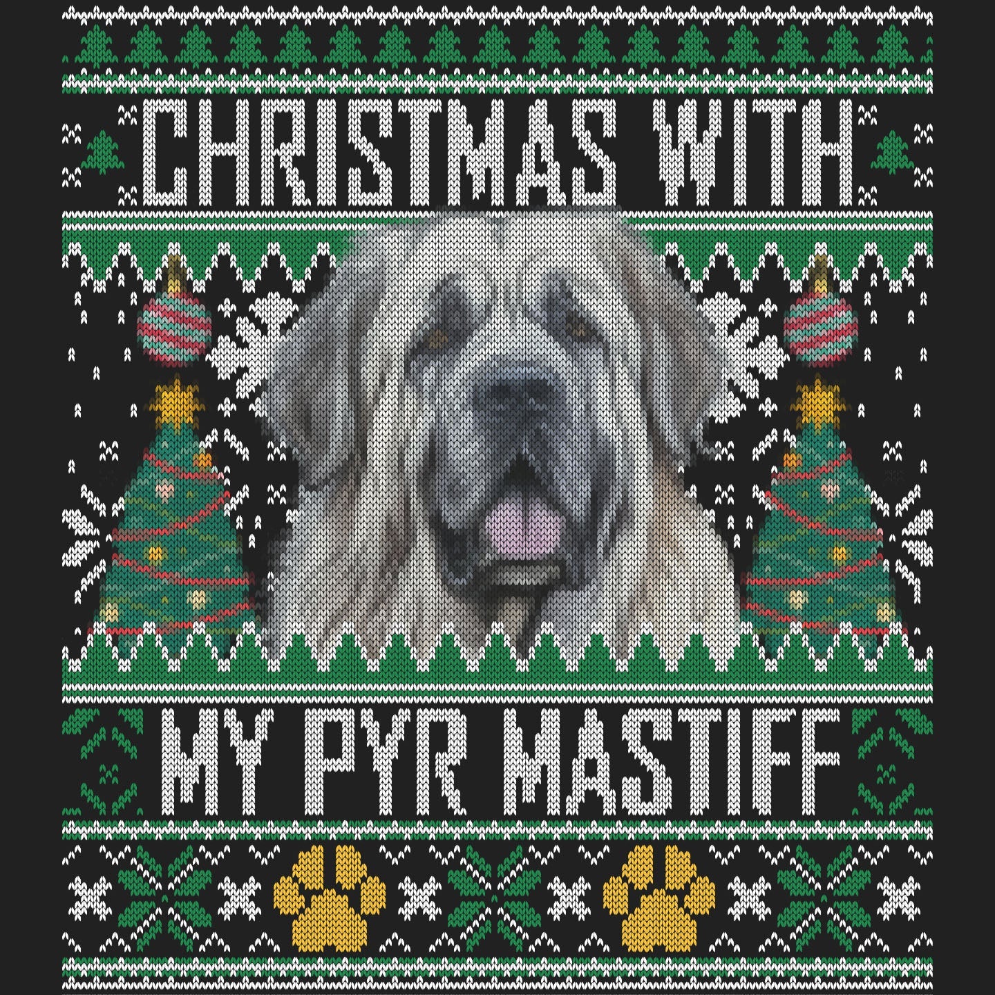 Ugly Sweater Christmas with My Pyrenean Mastiff - Women's V-Neck Long Sleeve T-Shirt