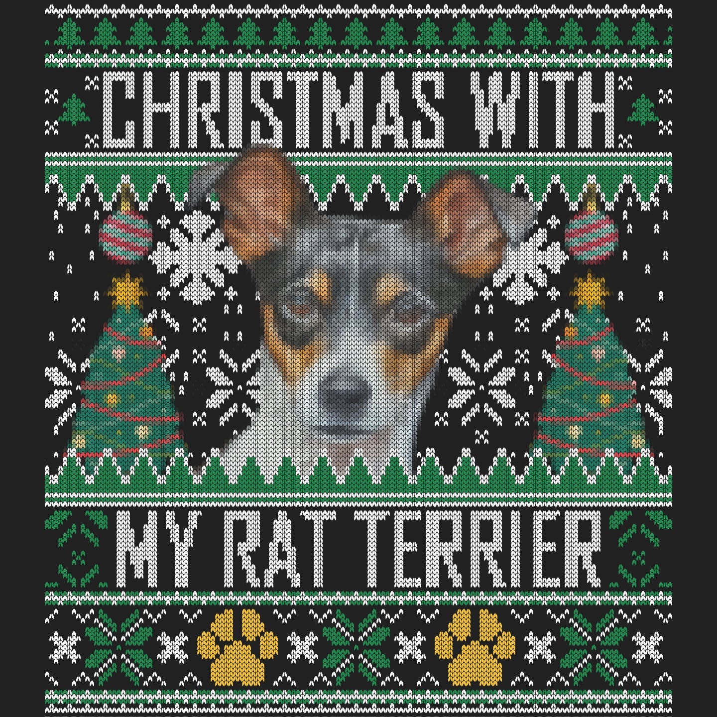 Ugly Sweater Christmas with My Rat Terrier - Women's V-Neck Long Sleeve T-Shirt