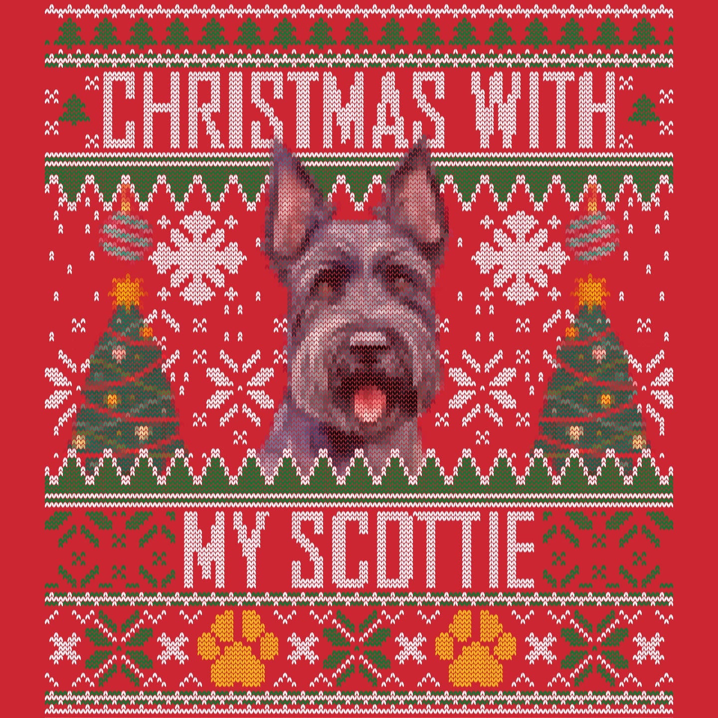 Ugly Sweater Christmas with My Scottish Terrier - Adult Unisex Long Sleeve T-Shirt