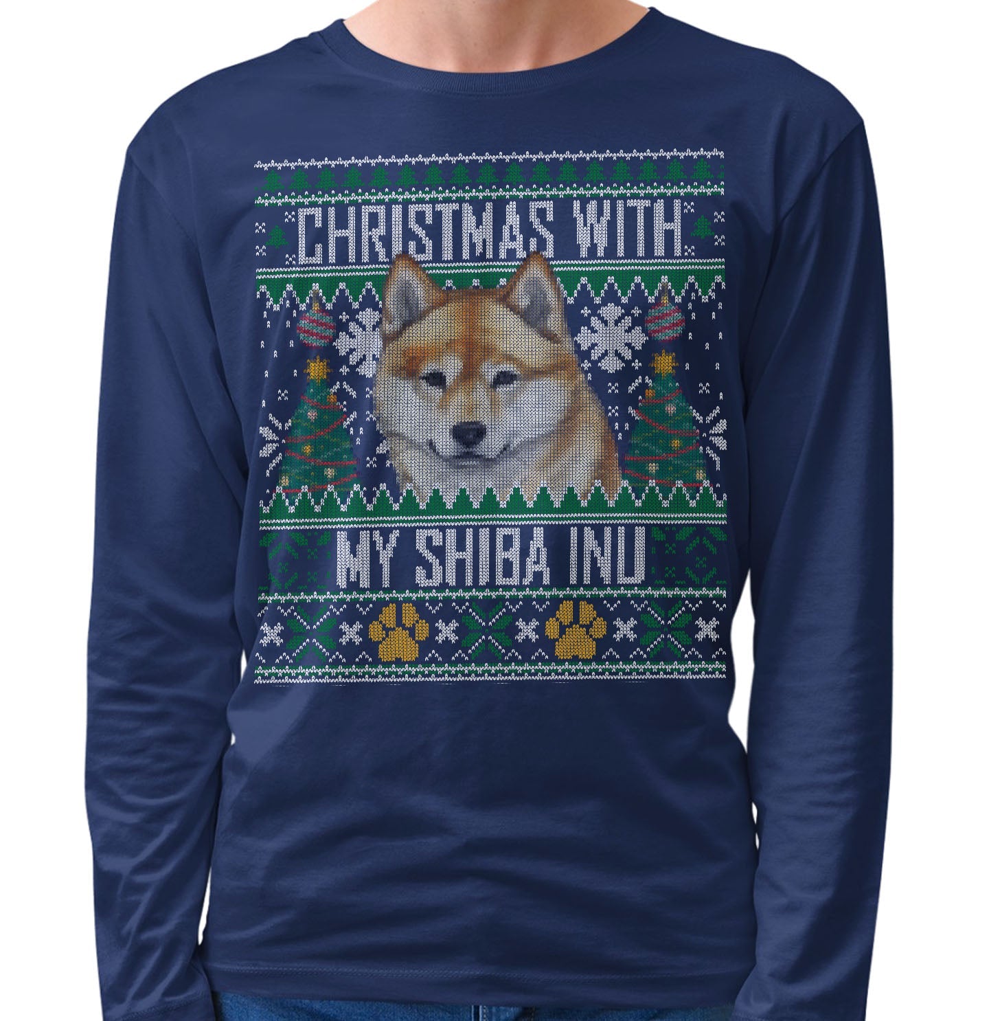 Ugly Sweater Christmas with My Shiba Inu - Adult Unisex Long Sleeve T-Shirt