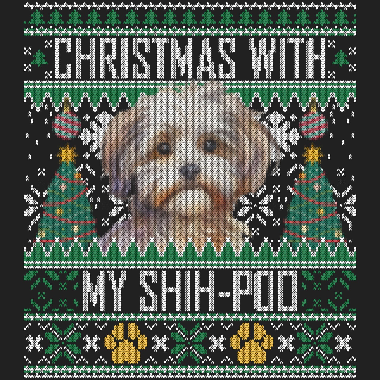 Ugly Sweater Christmas with My Shih Poo - Women's V-Neck Long Sleeve T-Shirt