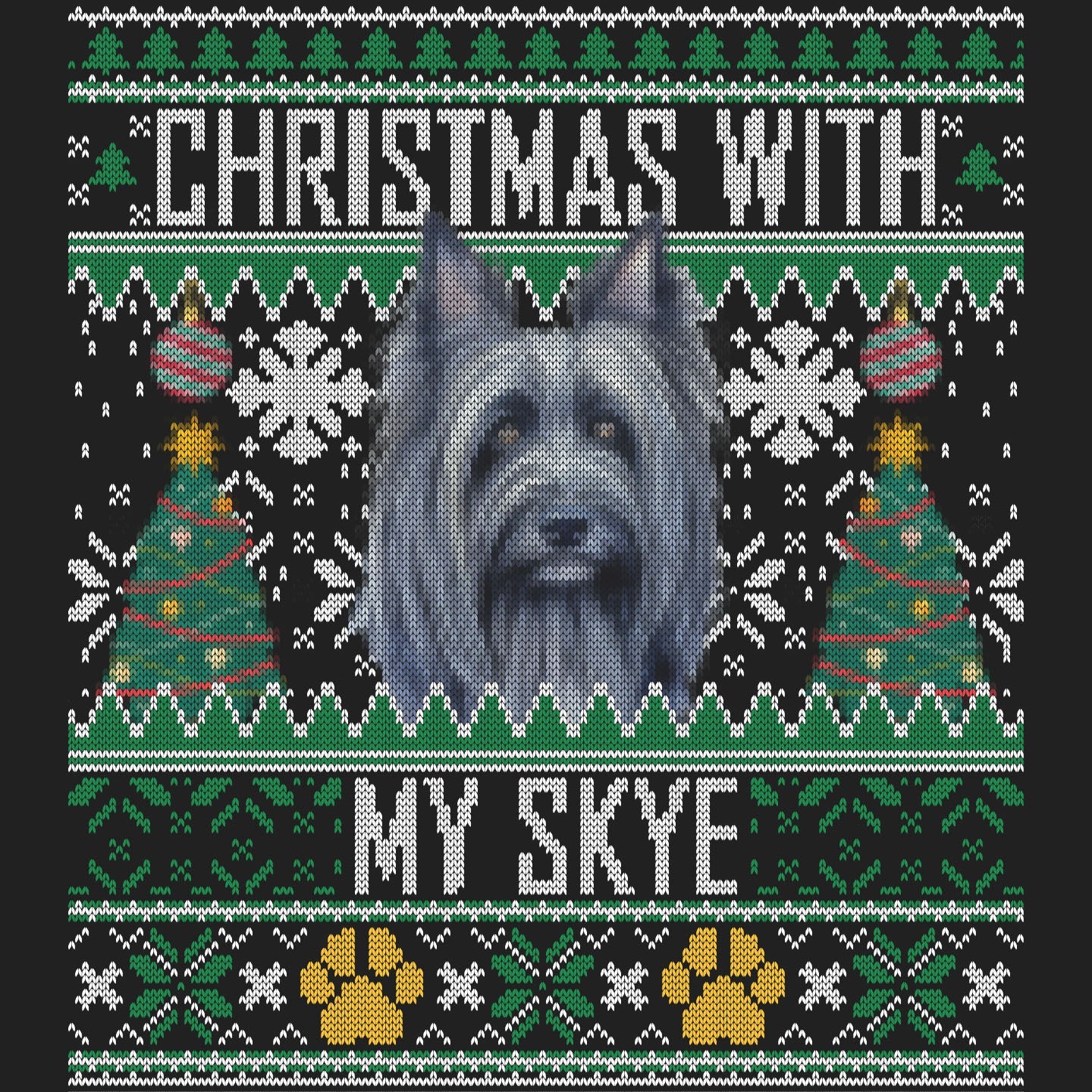 Ugly Sweater Christmas with My Skye Terrier - Women's V-Neck Long Sleeve T-Shirt