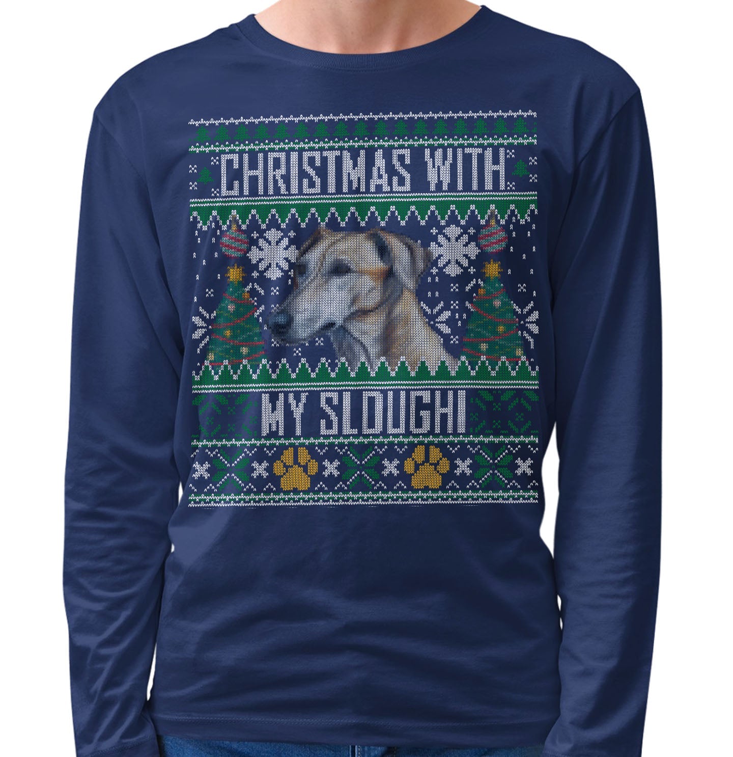 Ugly Sweater Christmas with My Sloughi - Adult Unisex Long Sleeve T-Shirt