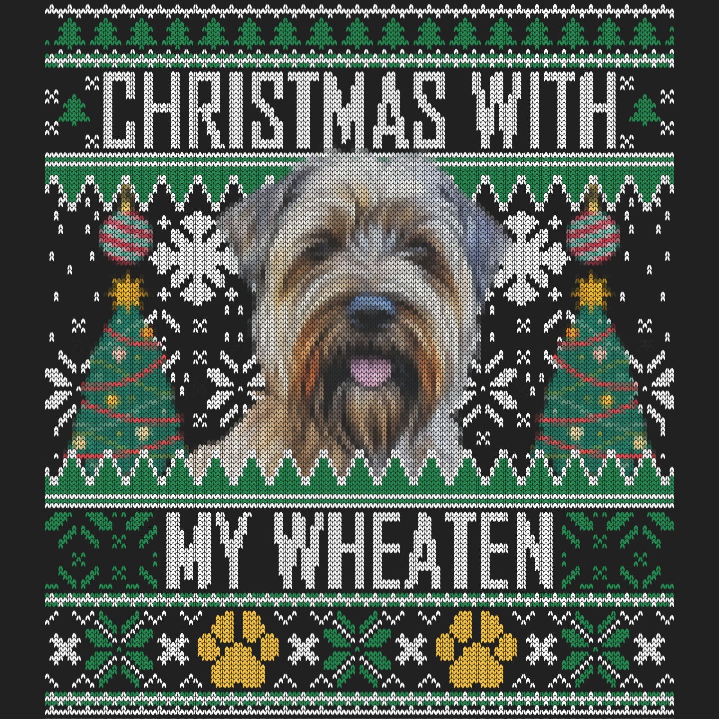 Ugly Sweater Christmas with My Soft Coated Wheaten Terrier - Women's V-Neck Long Sleeve T-Shirt