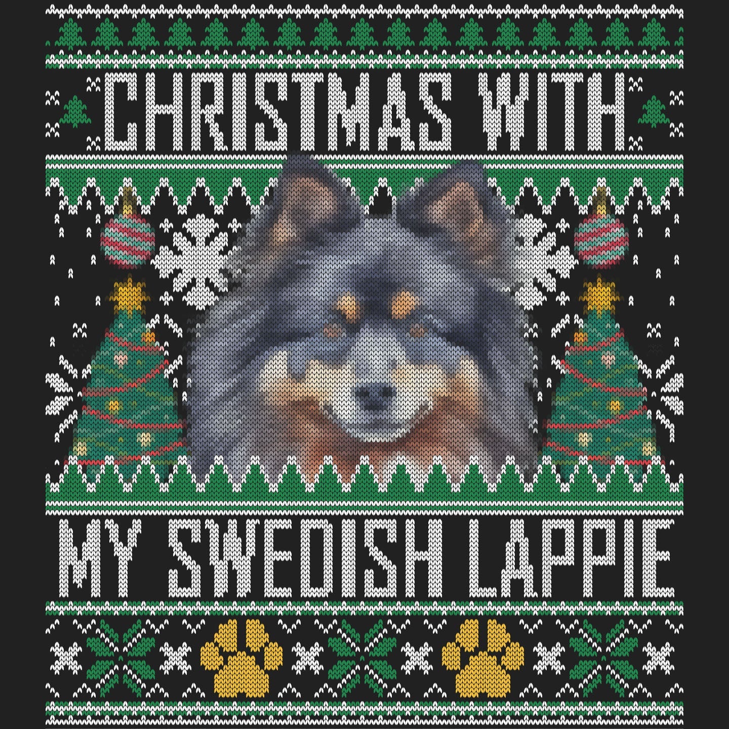 Ugly Sweater Christmas with My Swedish Lapphund - Women's V-Neck Long Sleeve T-Shirt
