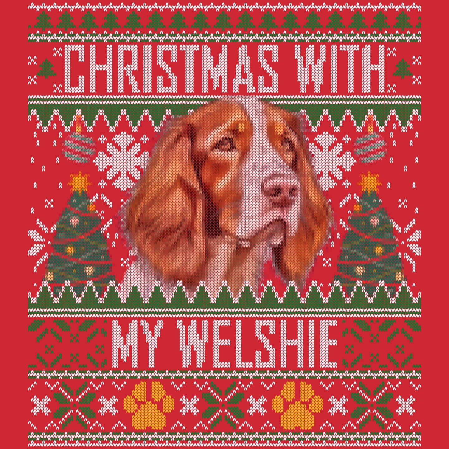Ugly Sweater Christmas with My Welsh Springer Spaniel - Adult Unisex Long Sleeve T-Shirt