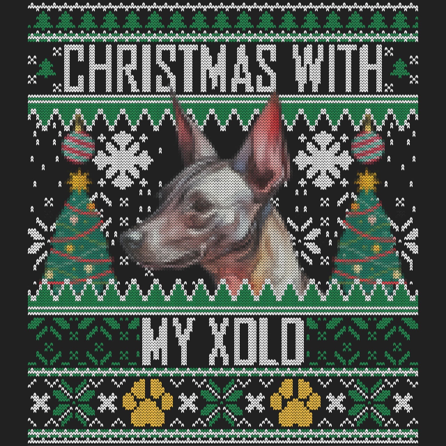 Ugly Sweater Christmas with My Xoloitzcuintli - Women's V-Neck Long Sleeve T-Shirt