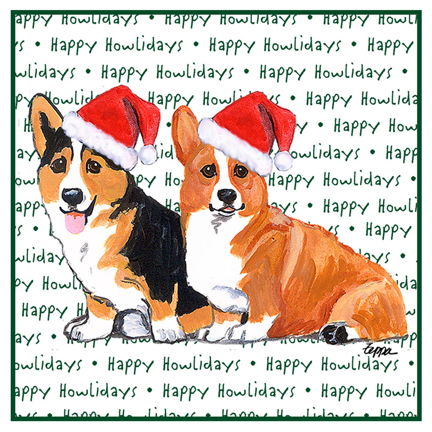 Pembroke Welsh Corgi Pair Happy Howlidays Text - Women's V-Neck T-Shirt