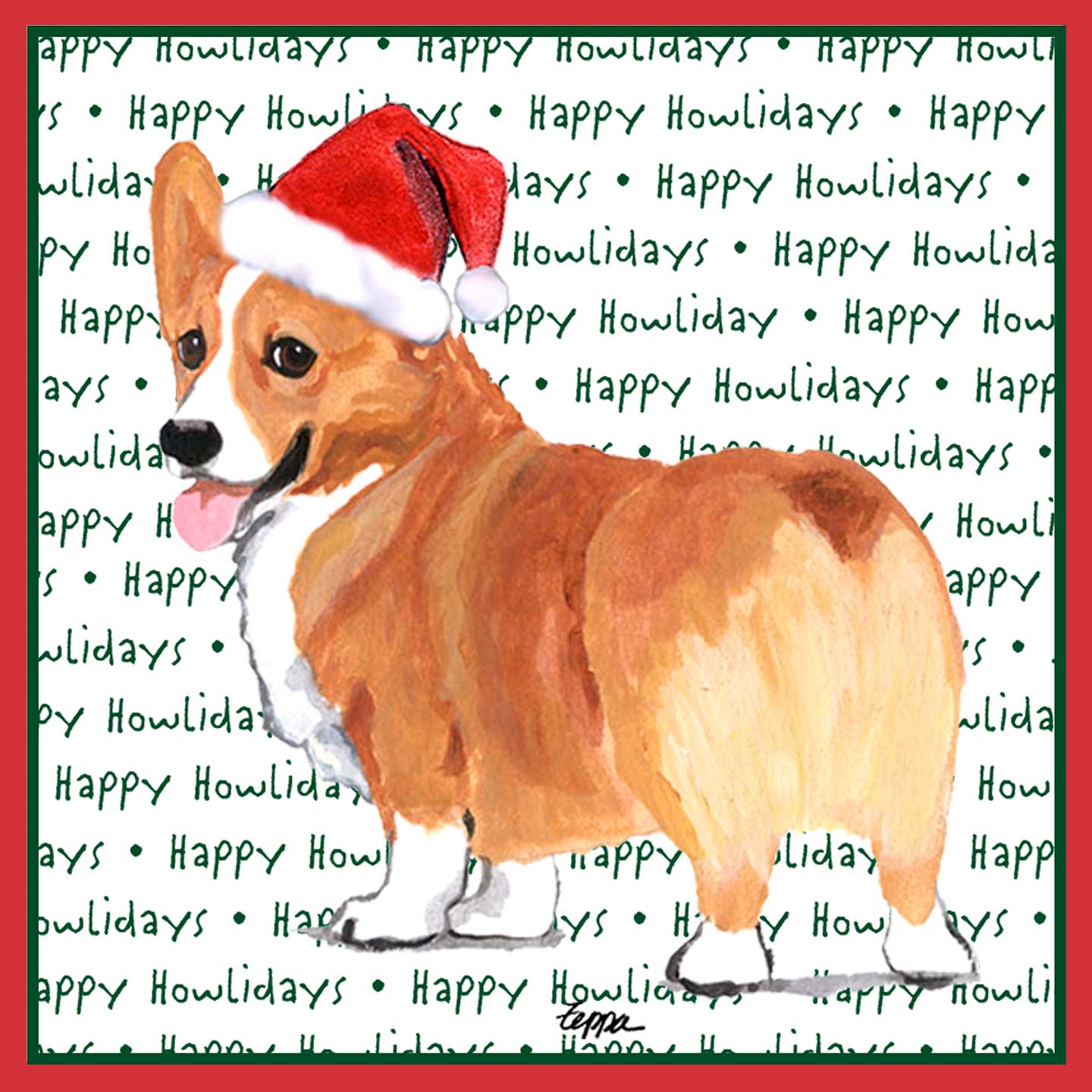 Pembroke Welsh Corgi (Red) Happy Howlidays Text - Adult Unisex Long Sleeve T-Shirt