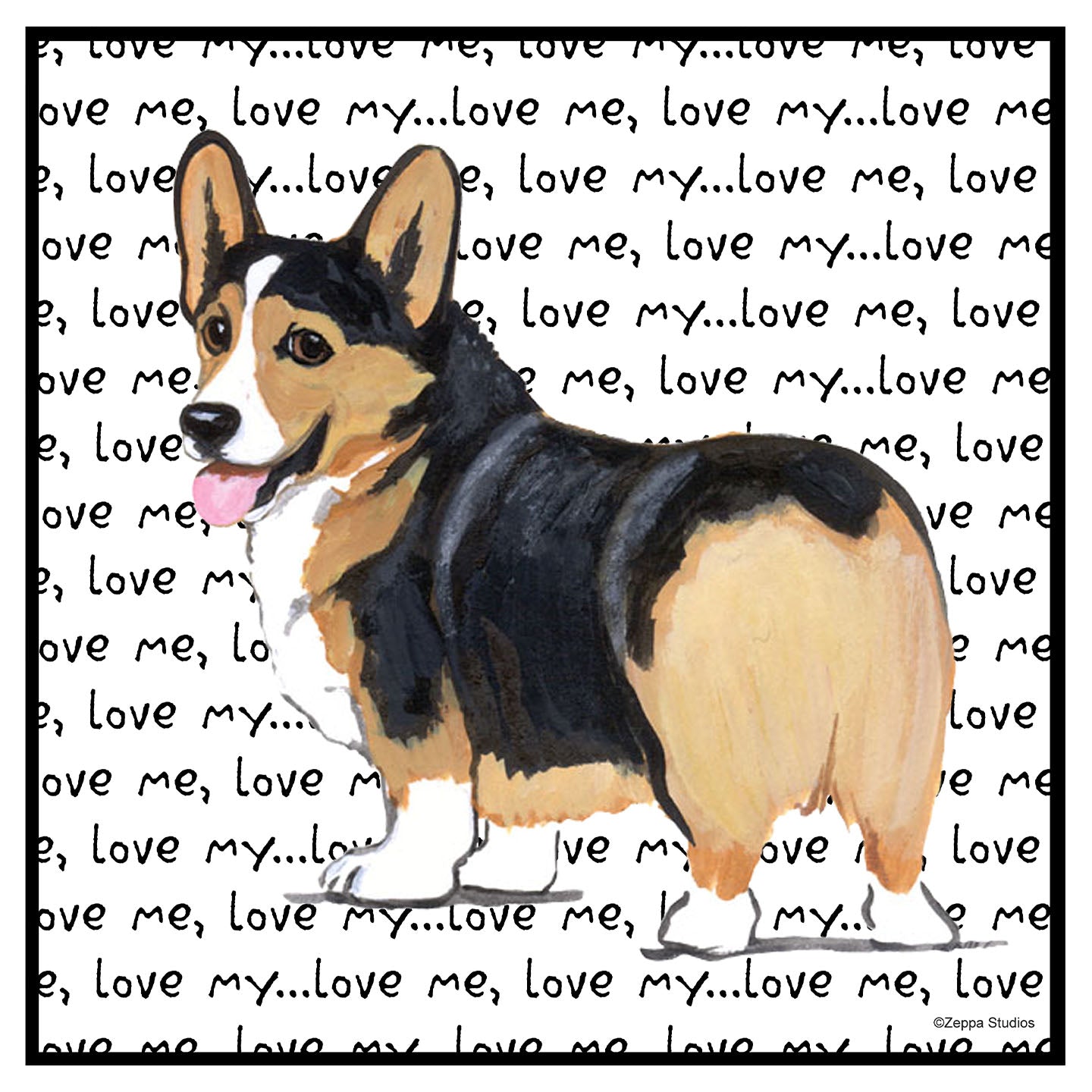 Tri Color Corgi Puppy Love Text - Women's V-Neck Long Sleeve T-Shirt