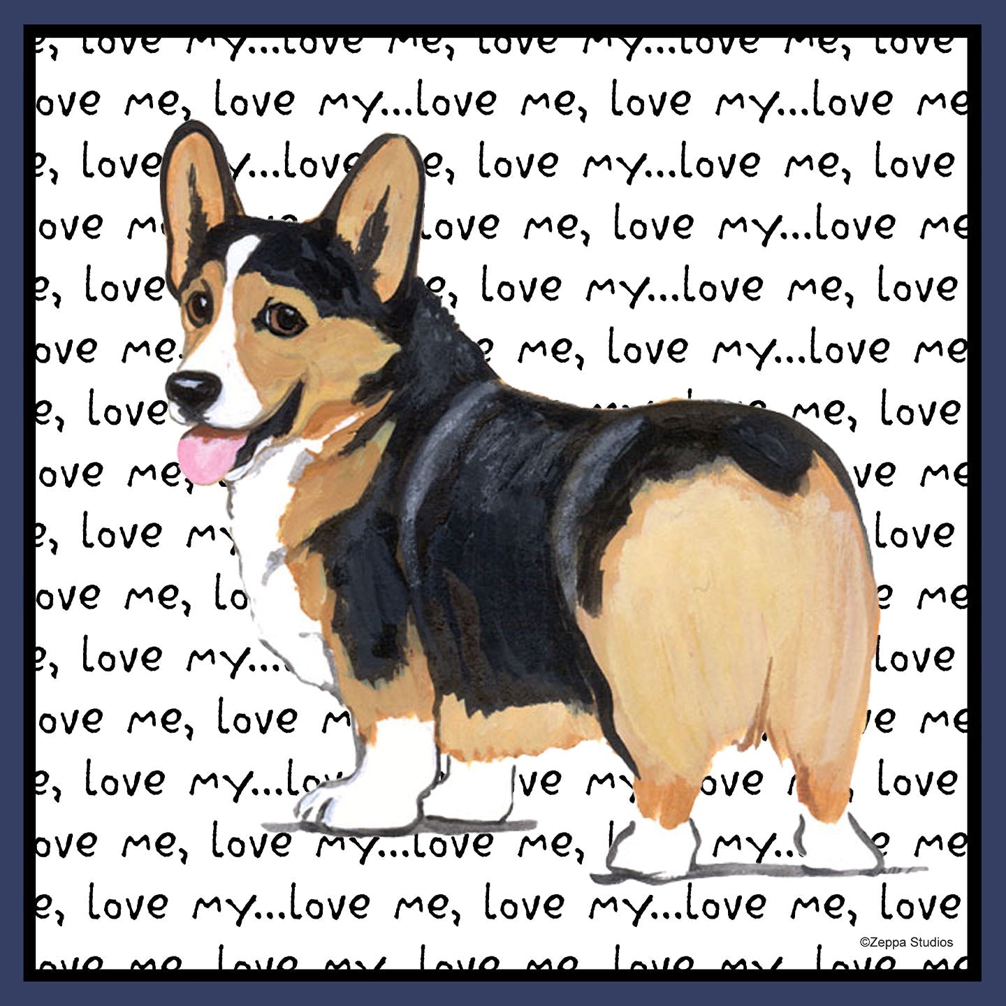 Tri Color Corgi Puppy Love Text - Adult Unisex Crewneck Sweatshirt