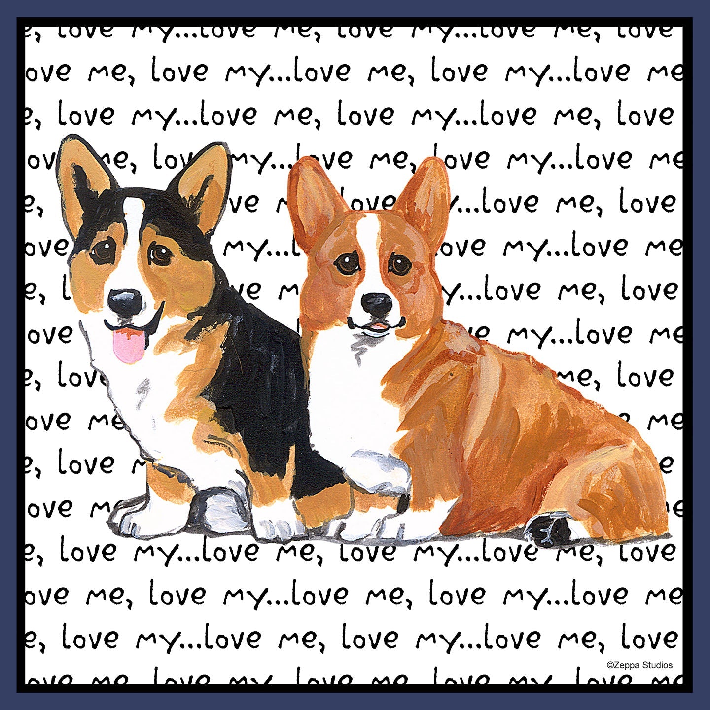 Two Corgi Love Text - Adult Unisex Crewneck Sweatshirt
