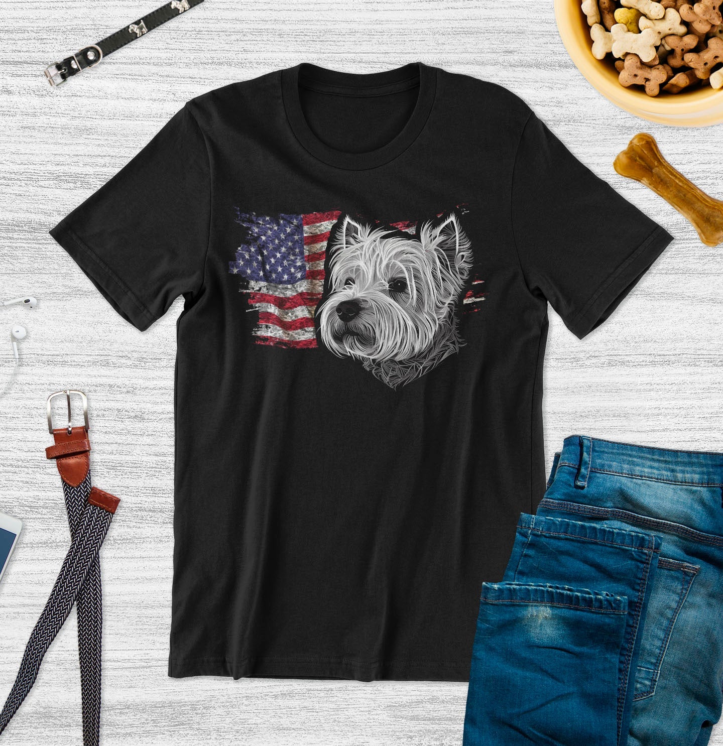 Patriotic West Highland White Terrier American Flag - Adult Unisex T-Shirt