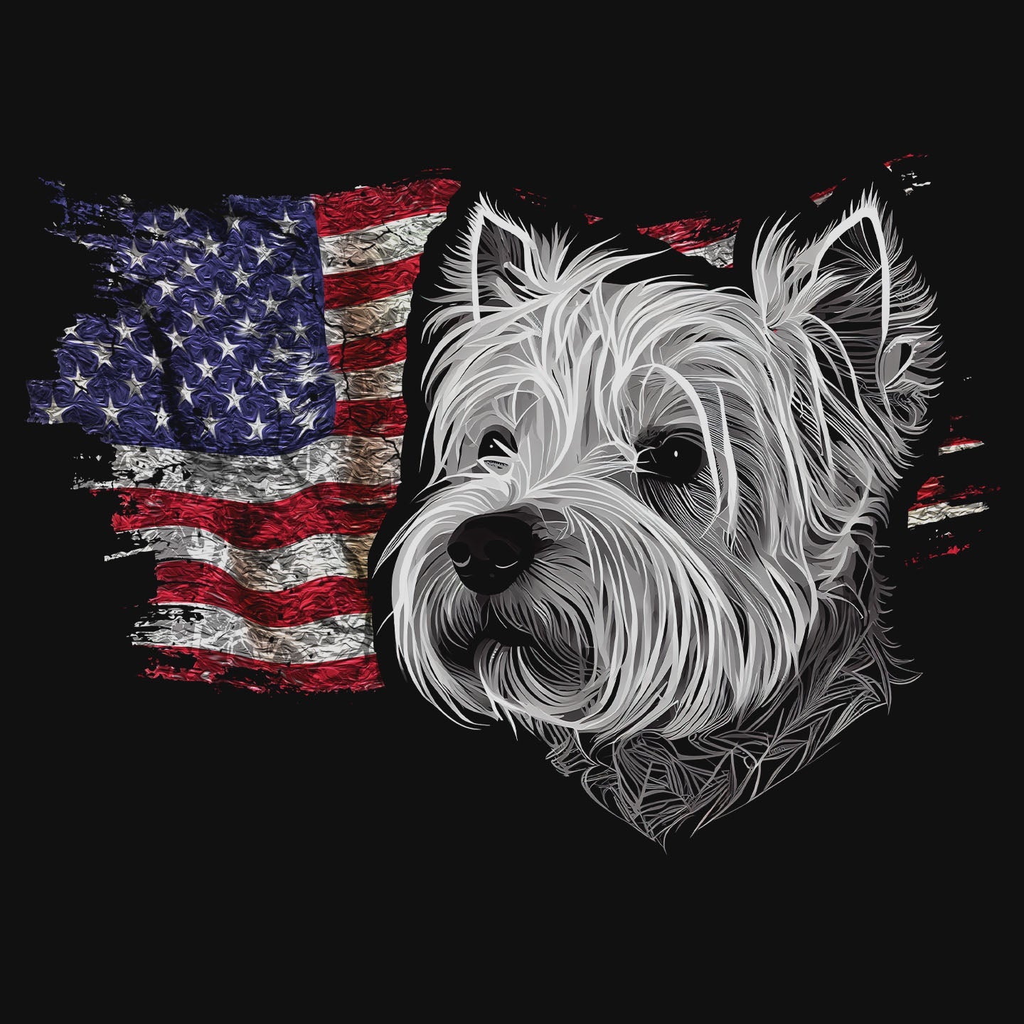 Patriotic West Highland White Terrier American Flag - Adult Unisex T-Shirt