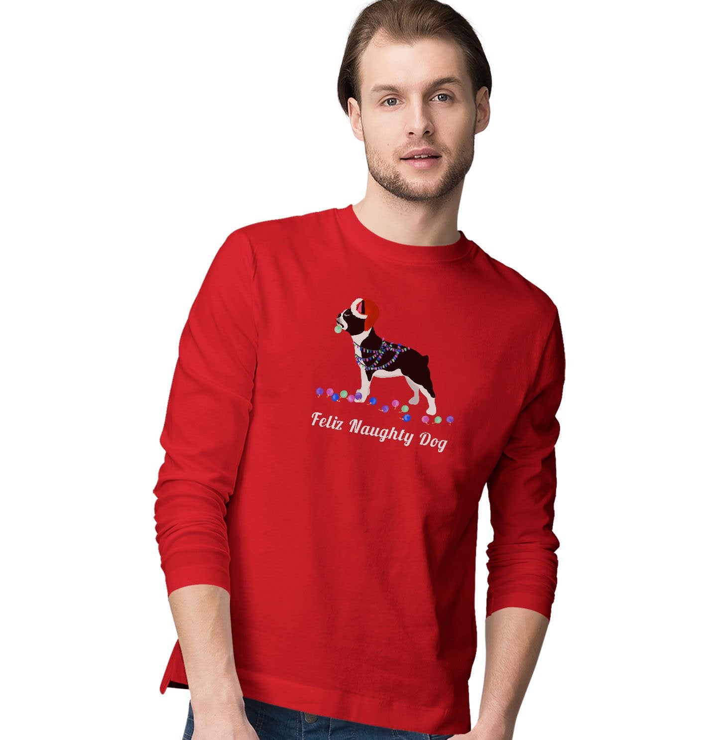 Feliz Naughty Dog Frenchie - Adult Unisex Long Sleeve T-Shirt