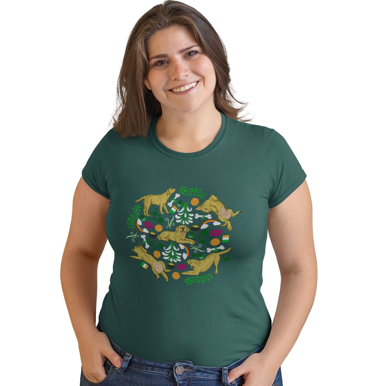 Animal Pride - Yellow Labrador Green Fleur Design - Women's Fitted T-Shirt