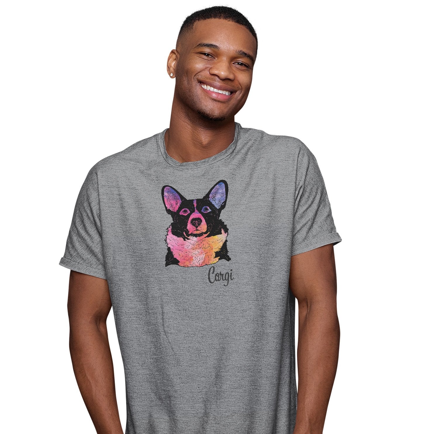 Colorful Corgi Headshot - Adult Unisex T-Shirt