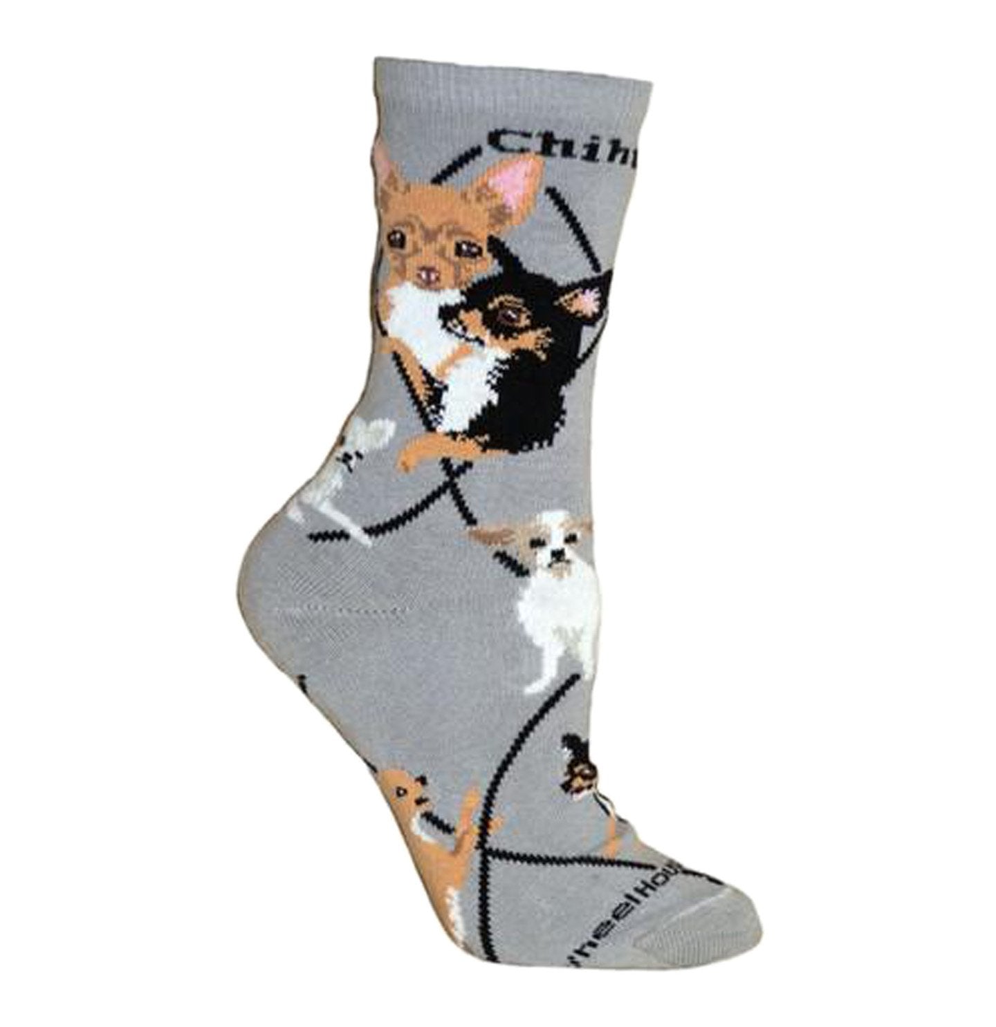Chihuahua on Grey - Adult Cotton Crew Socks