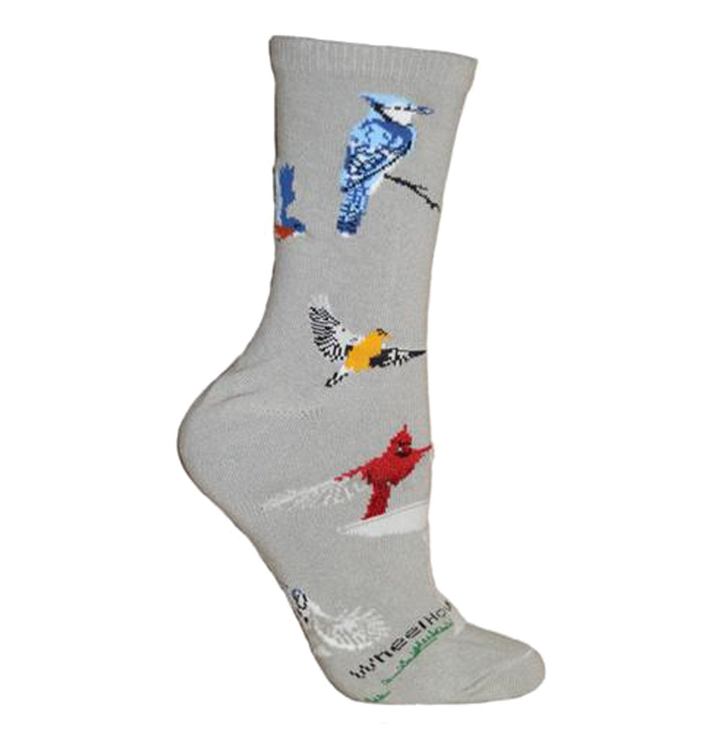 Animal Pride - Backyard Birds on Grey - Adult Cotton Crew Socks