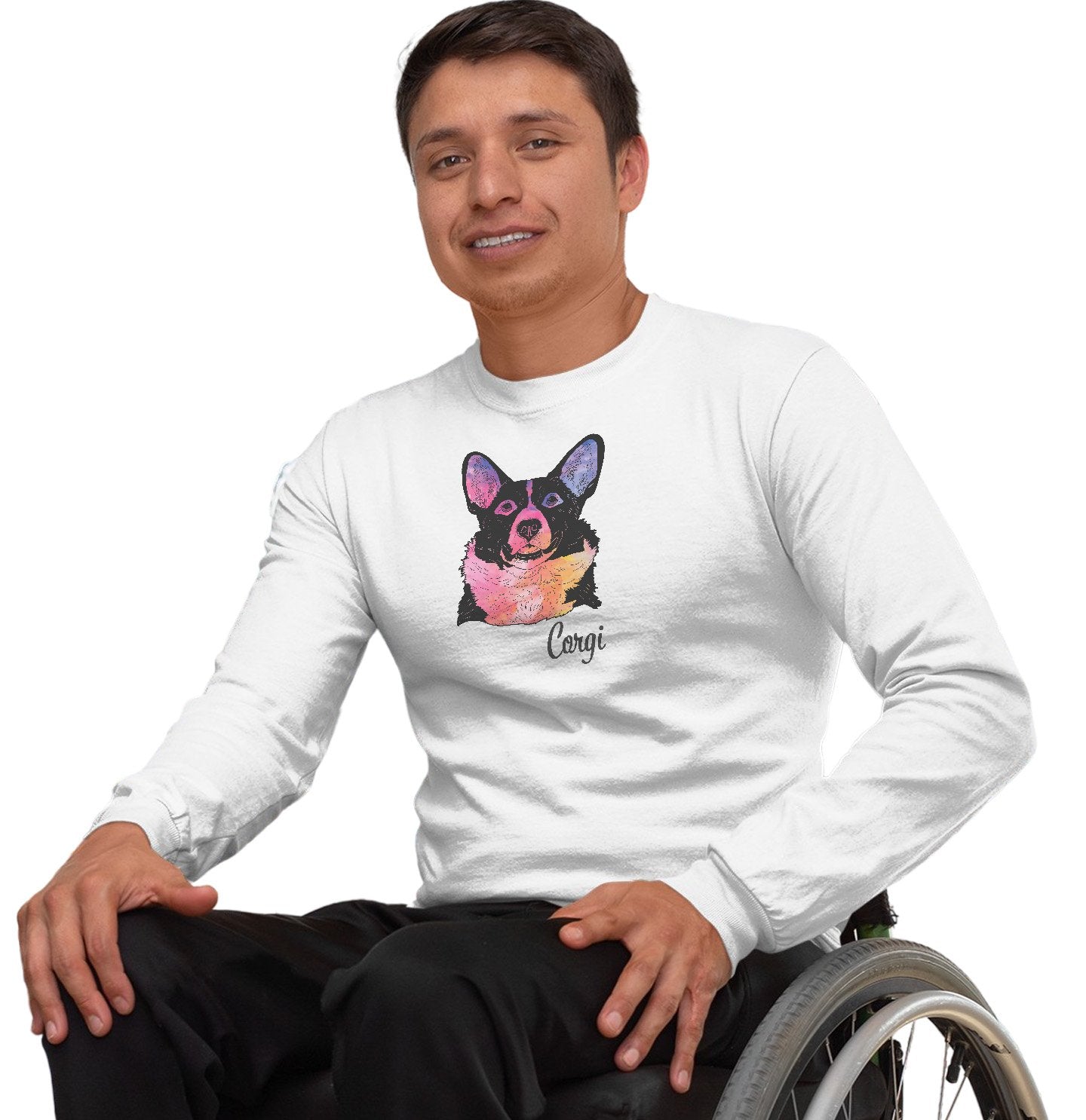 Colorful Corgi Headshot - Adult Unisex Long Sleeve T-Shirt
