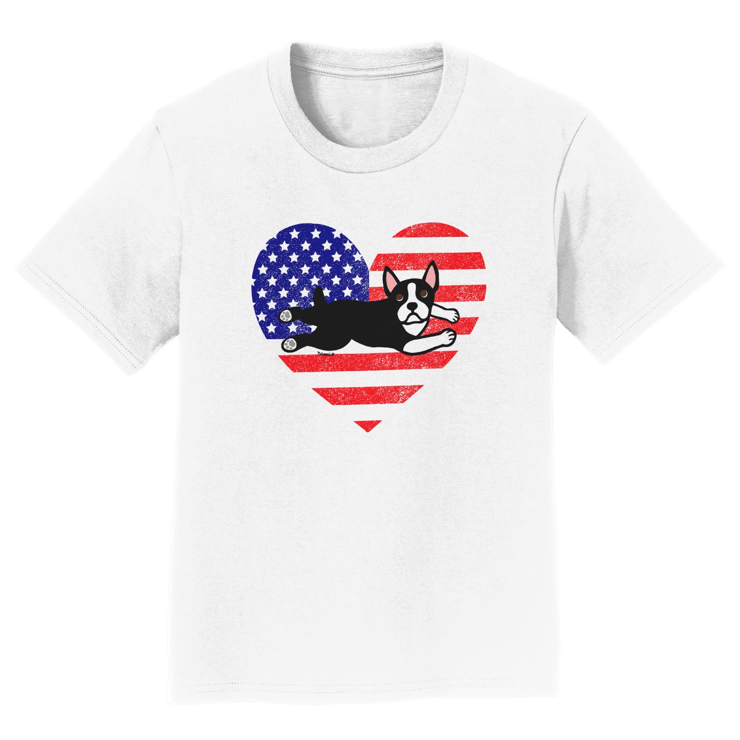 USA Flag Boston Terrier Puppy - Kids' Unisex T-Shirt