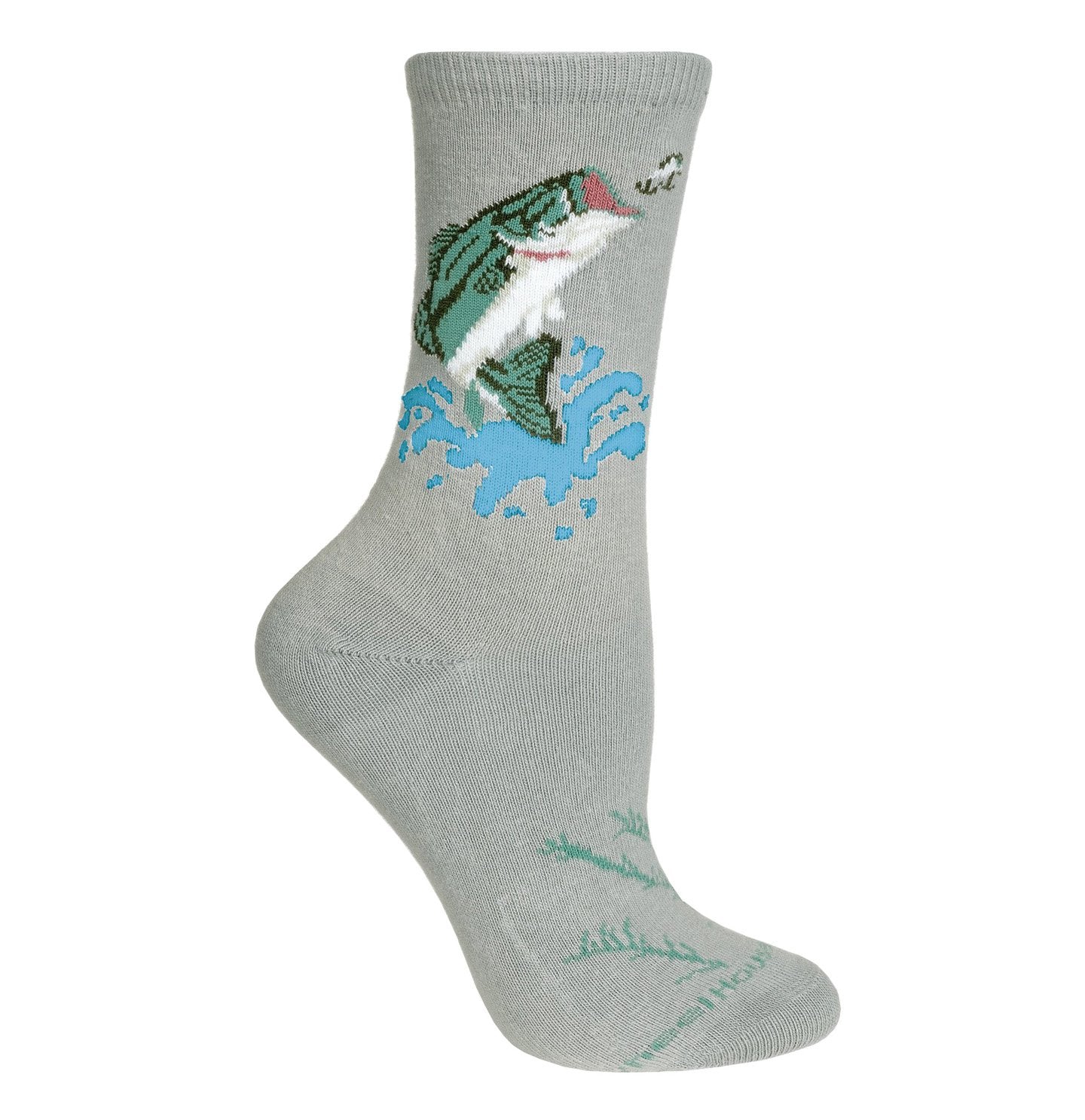 Animal Pride - Bass on Grey - Adult Cotton Crew Socks
