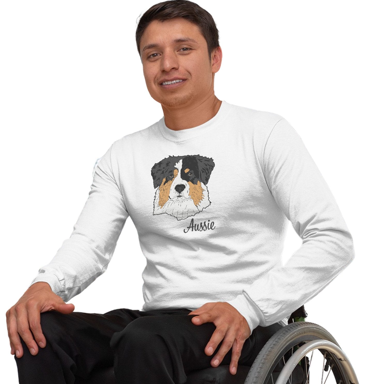 Tri-Color Aussie Headshot - Adult Unisex Long Sleeve T-Shirt