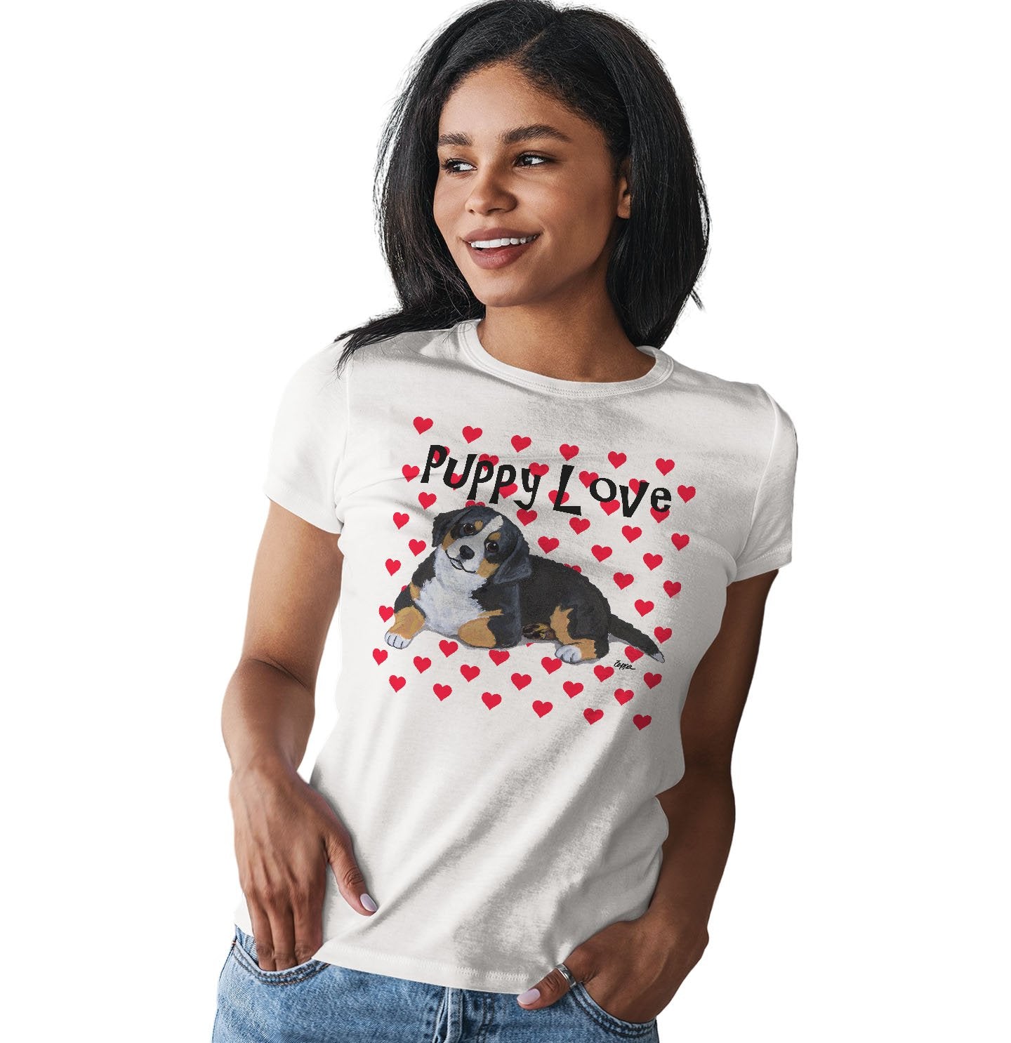 Bernese Mountain Dog Puppy Love - Women's Fitted T-Shirt