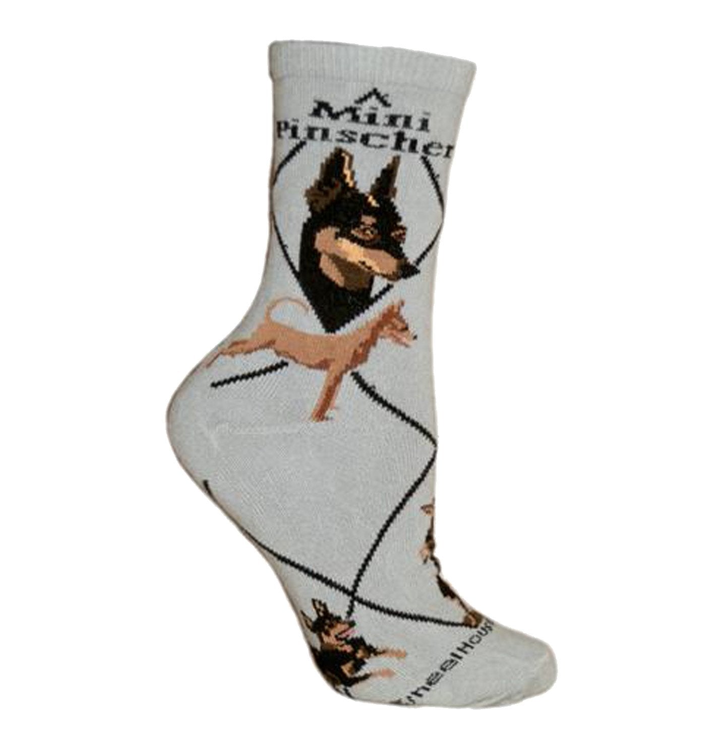 Animal Pride - Miniature Pinscher on Grey - Adult Cotton Crew Socks