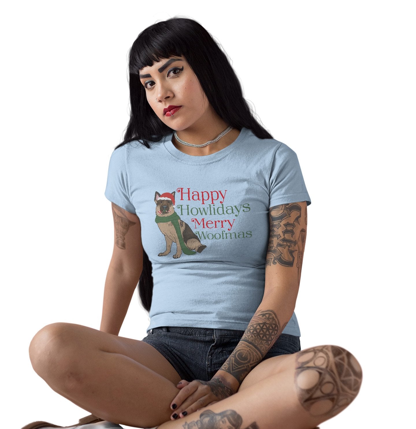 Merry Woofmas German Shepherd - Women's Fitted T-Shirt