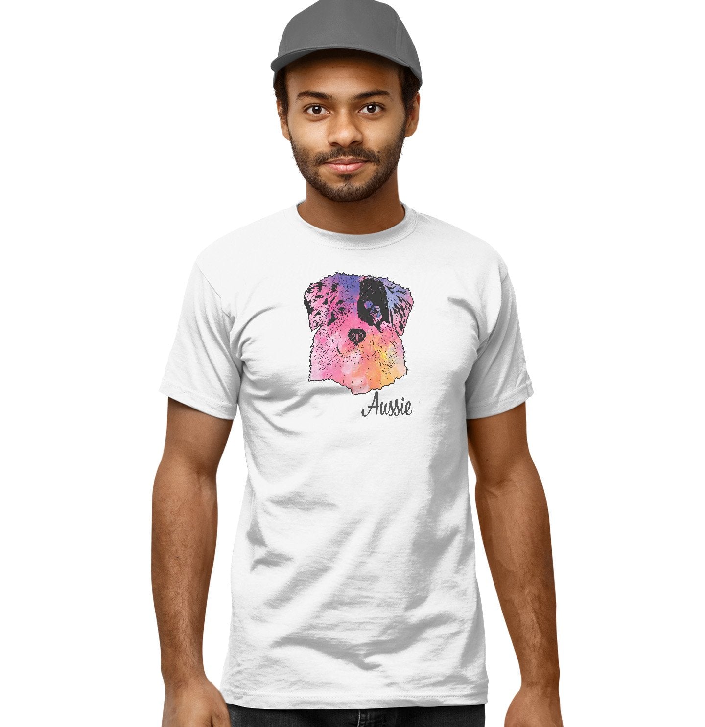 Colorful Australian Shepherd Headshot - Adult Unisex T-Shirt