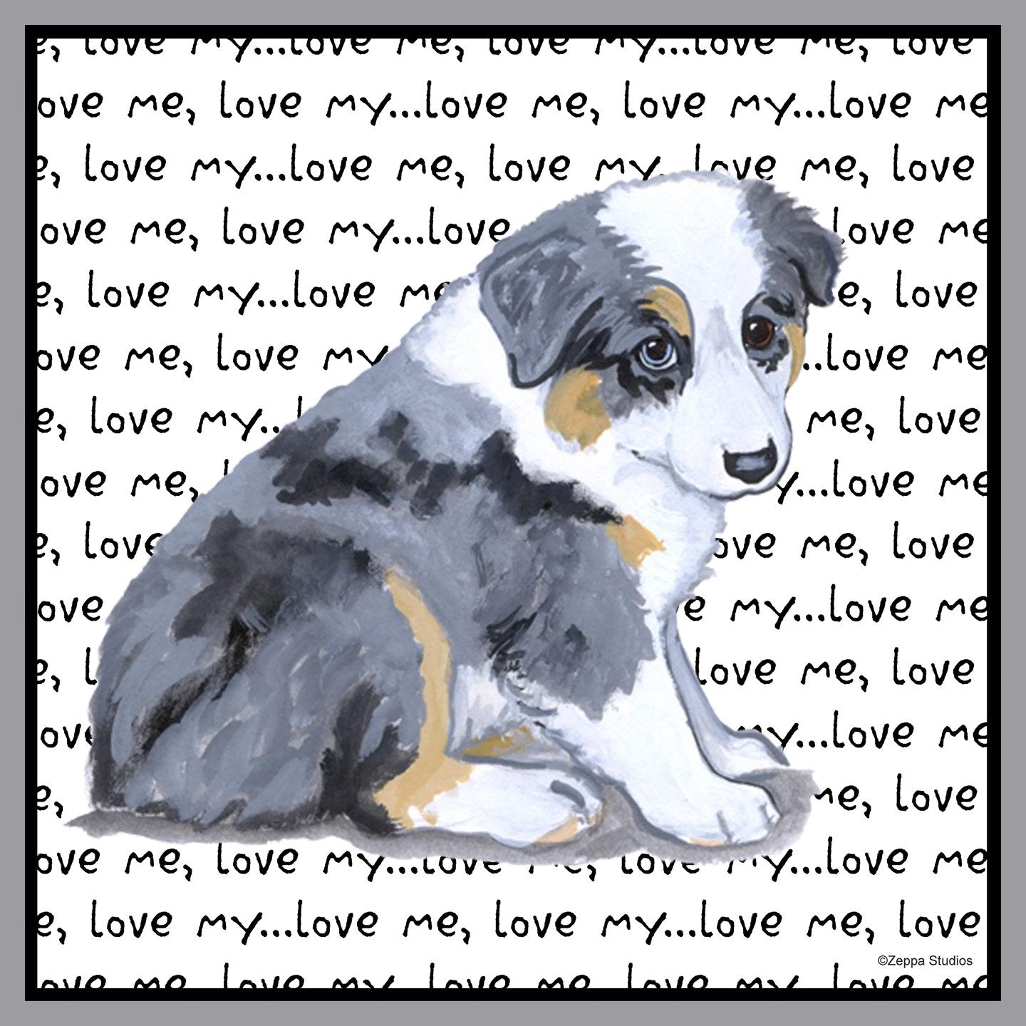 Australian Shepherd Puppy Love Text - Adult Unisex Hoodie Sweatshirt