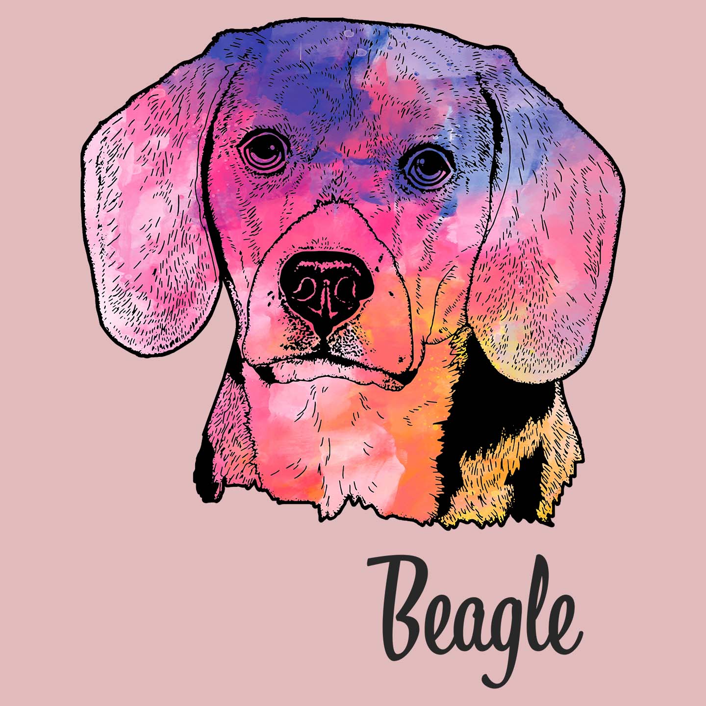 Colorful Beagle Headshot - Women's Fitted T-Shirt