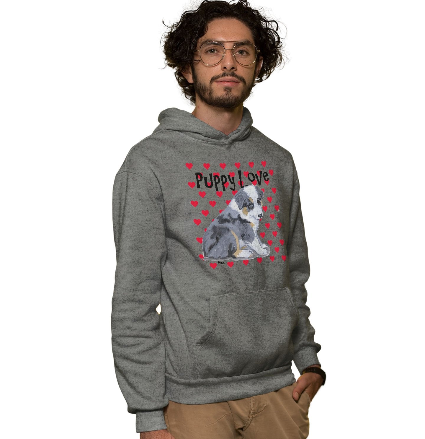 Australian Shepherd Puppy Love - Adult Unisex Hoodie Sweatshirt