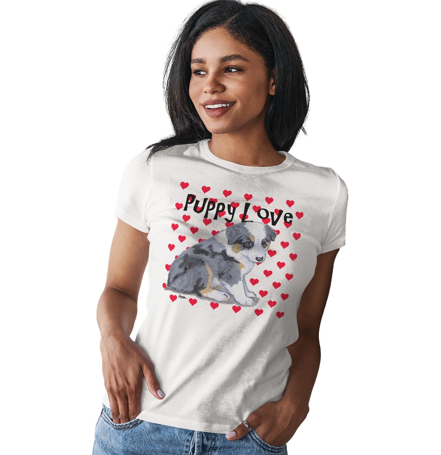 Australian Shepherd Puppy Love - Women's Fitted T-Shirt