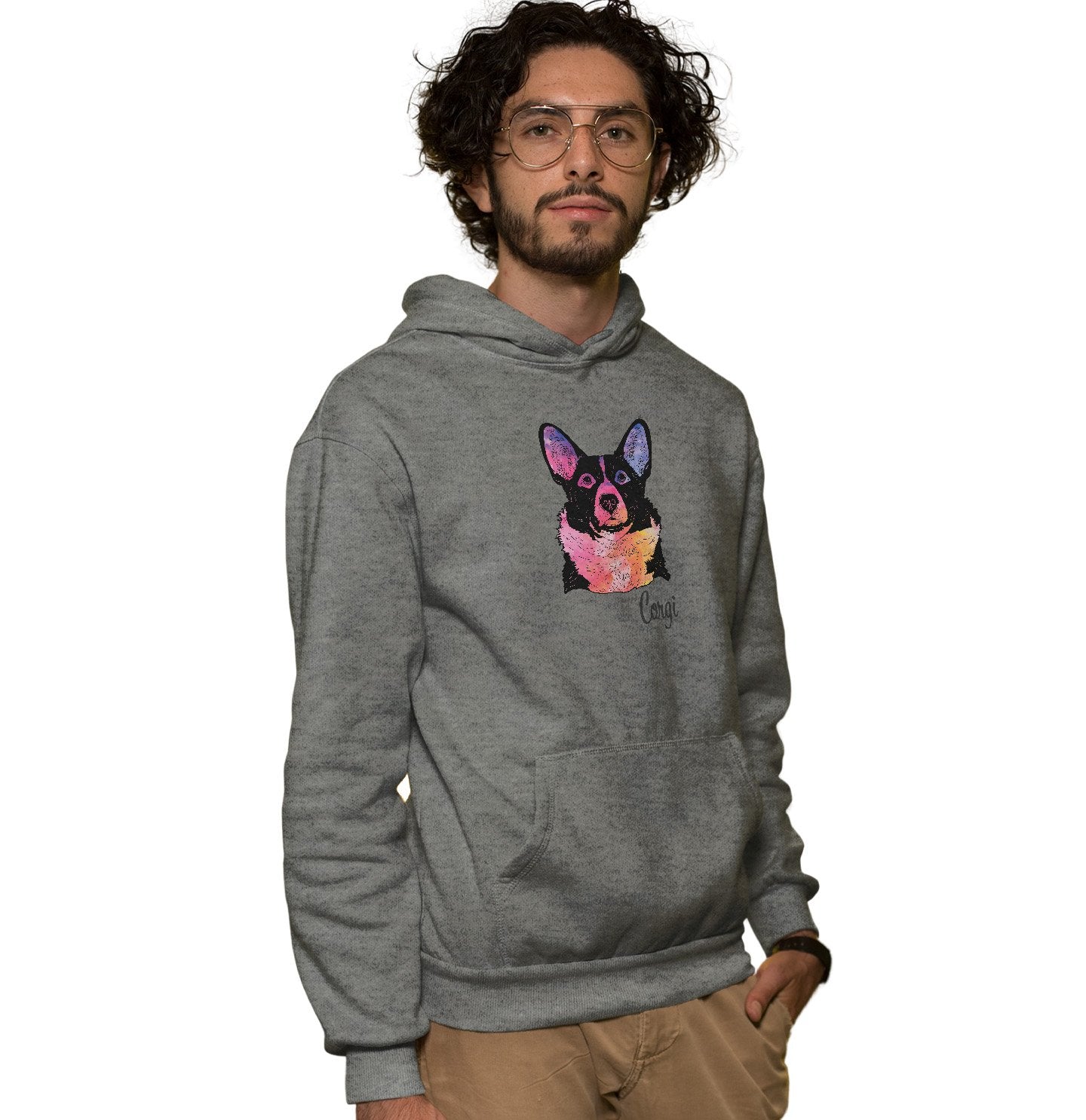 Colorful Corgi Headshot - Adult Unisex Hoodie Sweatshirt