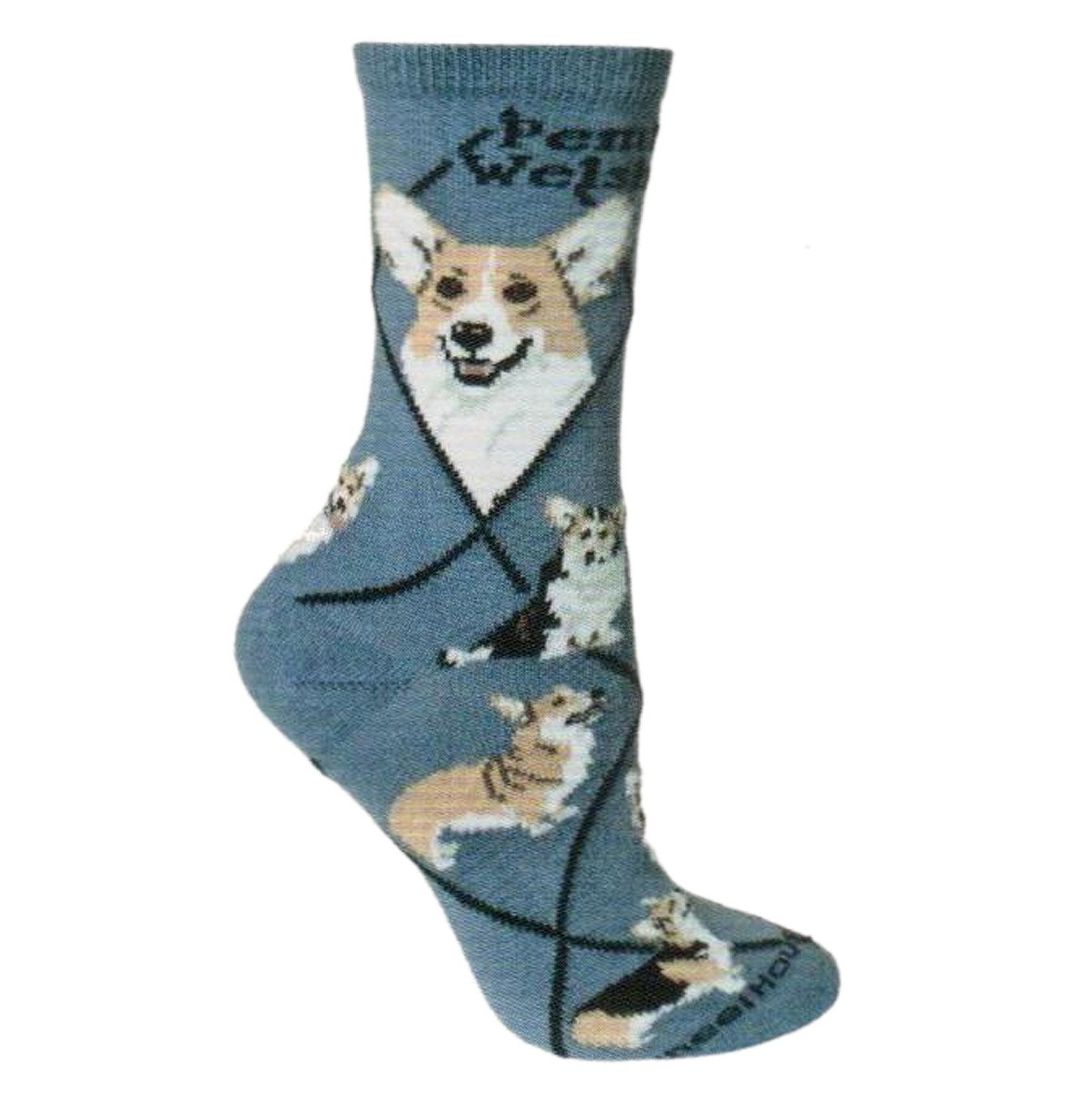 Animal Pride - Pembroke Welsh Corgi on Blue - Adult Cotton Crew Socks