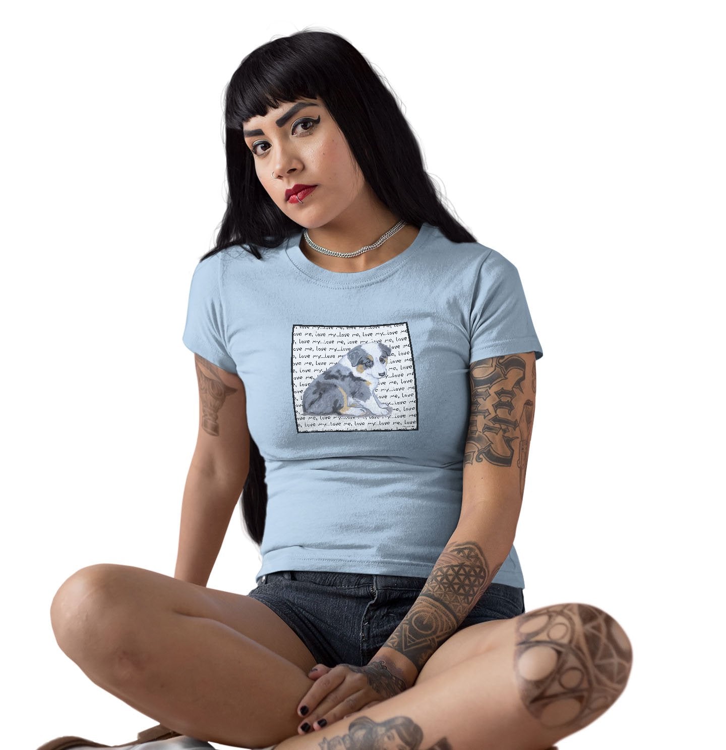 Australian Shepherd Puppy Love Text - Women's Fitted T-Shirt