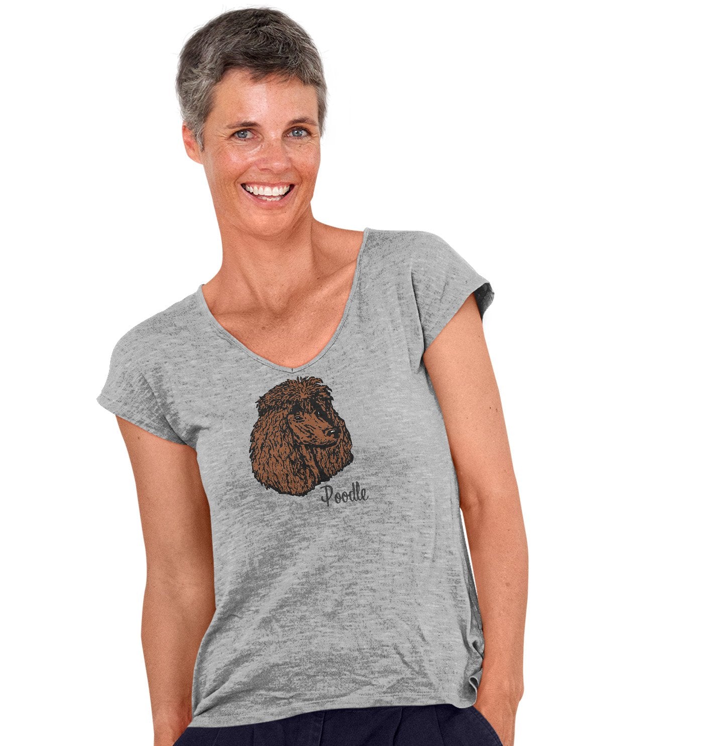 Animal Pride - Brown Poodle Headshot - Women's V-Neck T-Shirt
