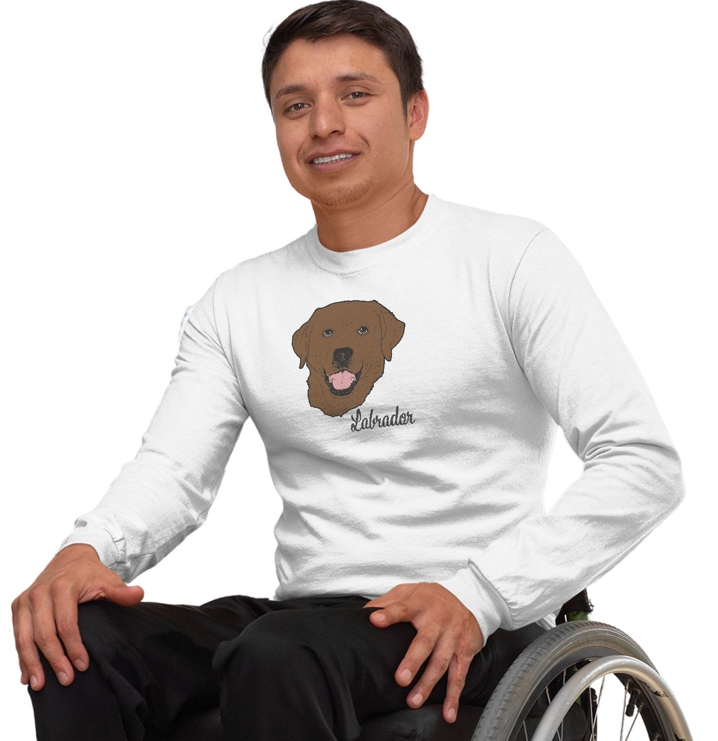 Chocolate Labrador Headshot - Adult Unisex Long Sleeve T-Shirt