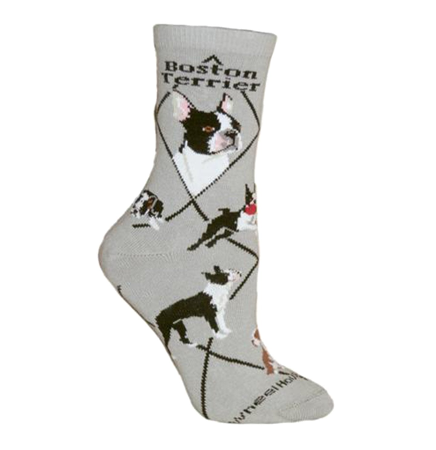 Animal Pride - Boston Terrier on Grey - Adult Cotton Crew Socks