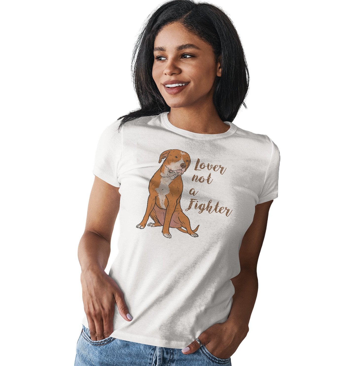 Red & White Pit Bull Lover Not Fighter - Women's Fitted T-Shirt
