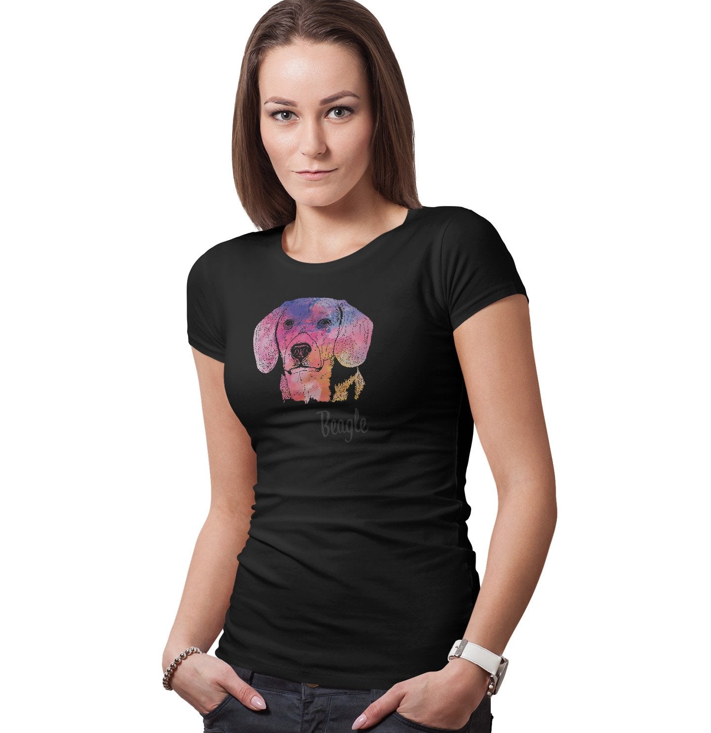 Colorful Beagle Headshot - Women's Fitted T-Shirt