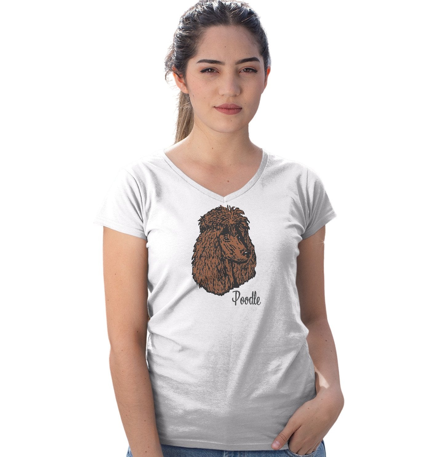 Brown Poodle Headshot - Women's V-Neck T-Shirt