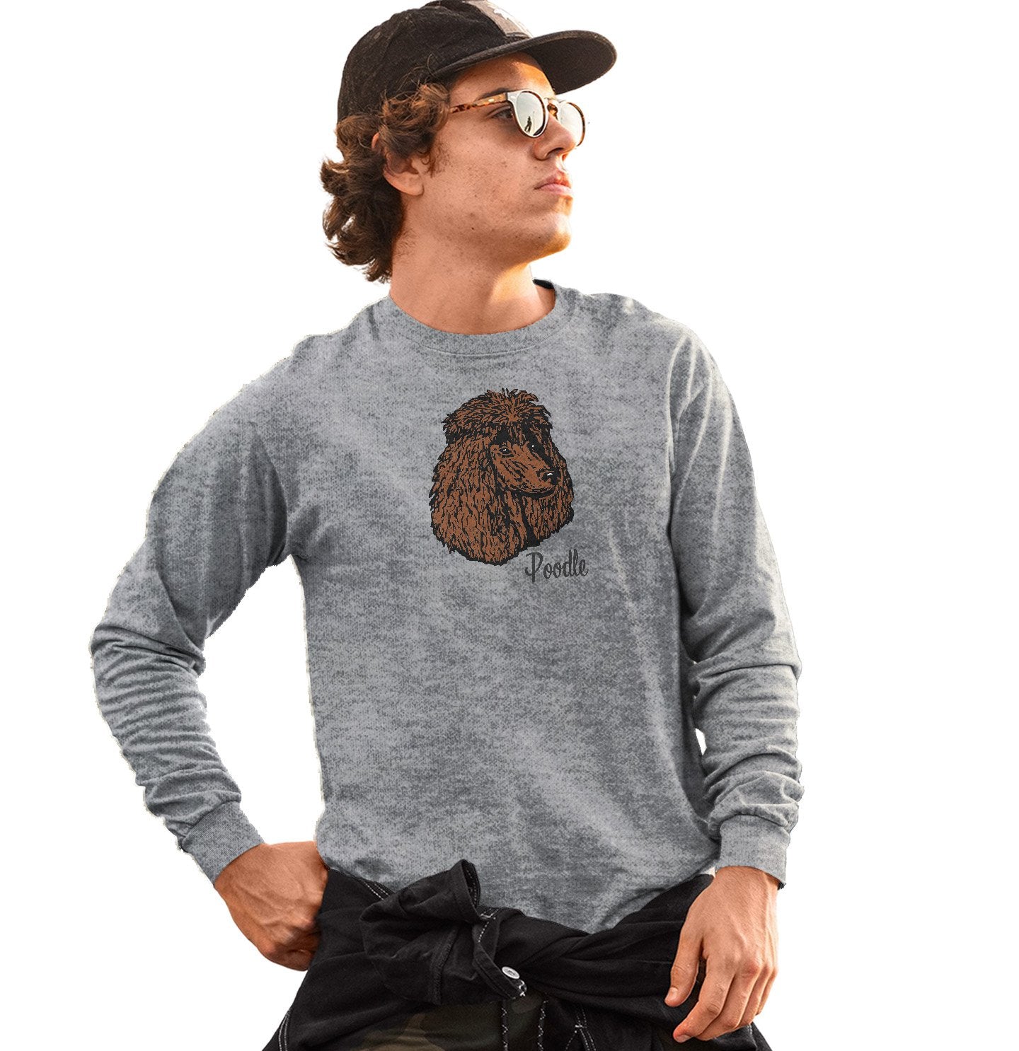 Animal Pride - Brown Poodle Headshot - Adult Unisex Long Sleeve T-Shirt