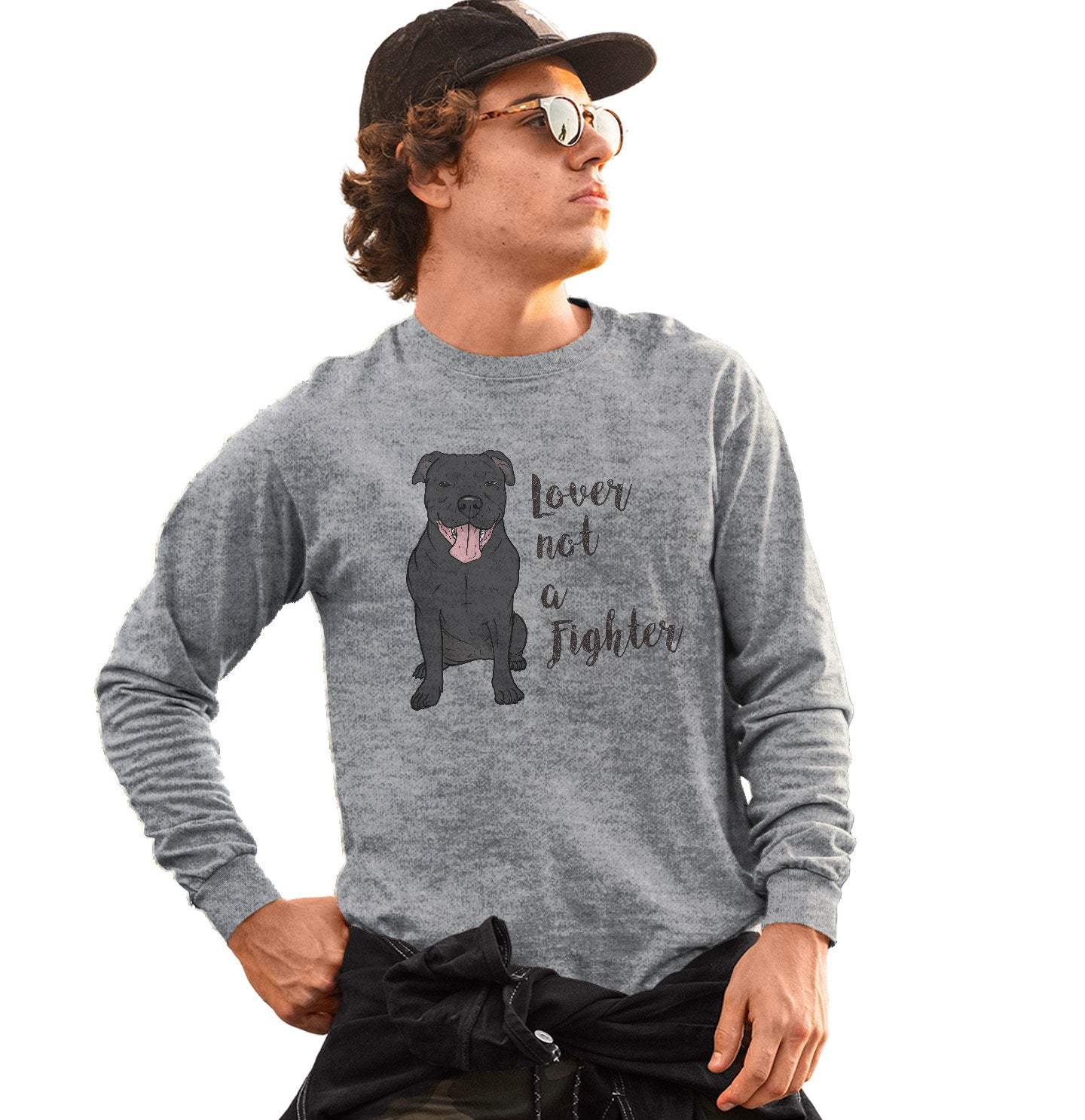 Black Pit Bull Lover Not Fighter - Adult Unisex Long Sleeve T-Shirt