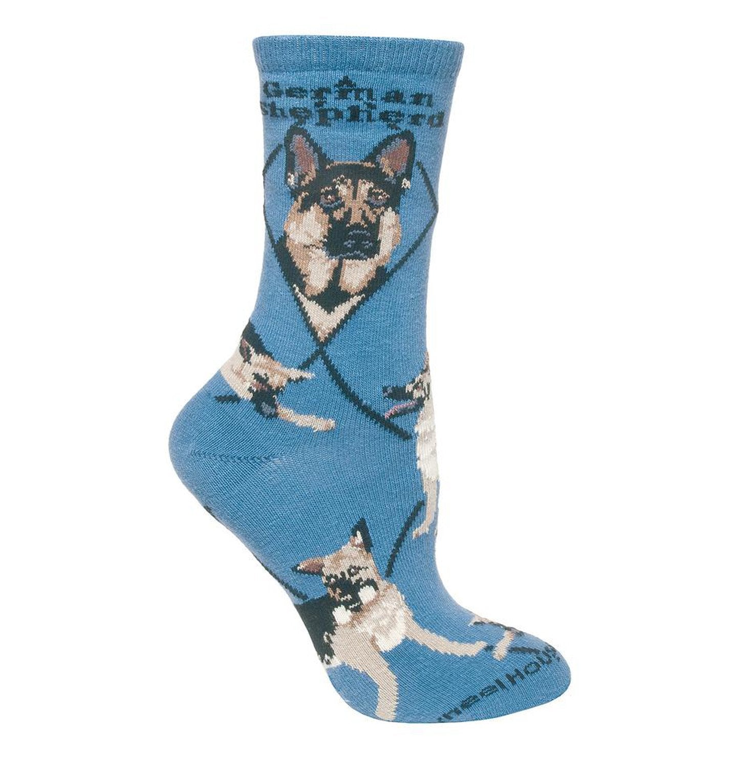 Animal Pride - German Shepherd on Blue - Adult Cotton Crew Socks